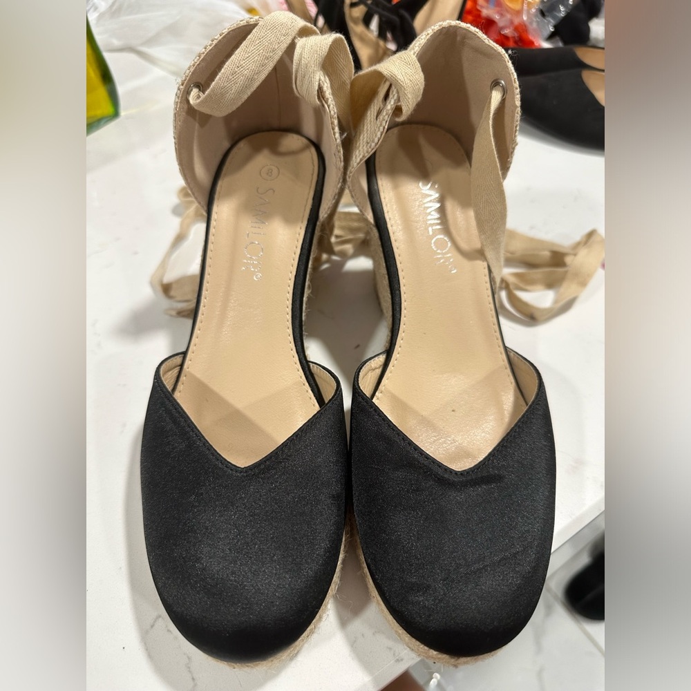 Samilor Lace Up woven wedge heels